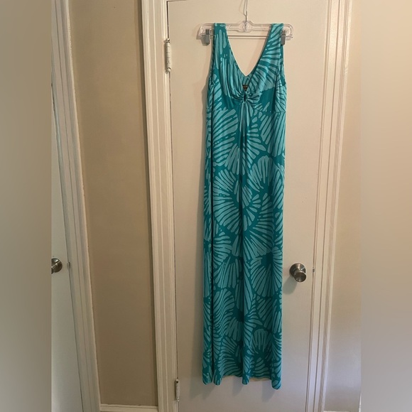 Tommy Bahama Sleeveless V Neck Key Hole Blue Patterned Maxi Sundress Size Small - Picture 2 of 11